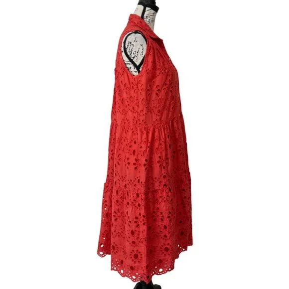Karyn Seo Womens Sleeveless Dress Red Eyelet Button-Up Cotton Size S - Picture 2 of 8